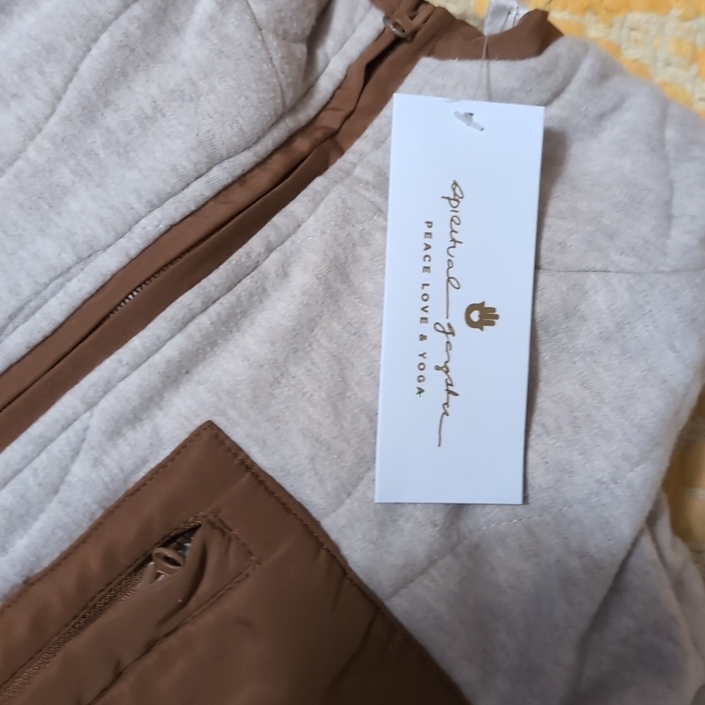 Spiritual Gangster Hooded Jacket Women's XS Cream Brown Sweatshirt TOWER SHELF 2 - Picture 3 of 16